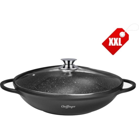 Cheffinger Luxe Wokpan XXL met Deksel - 40cm - Black Line Edition - Inductie