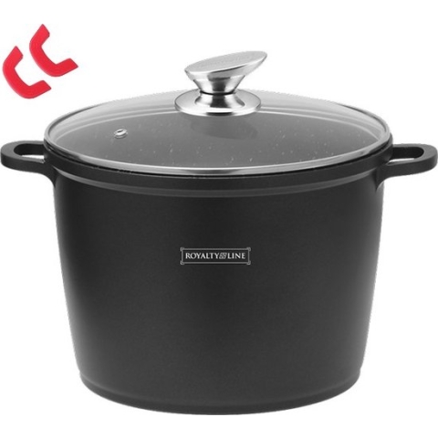 Royalty Line® AD28 Soeppan Inductie - Braadpan Inductie - Soeppot - Ø 28 cm - 10.5 Liter Soeppannen Met Glazen Deksel - Voor Alle Warmtebronnen - Antiaanbaklaag - Zwart