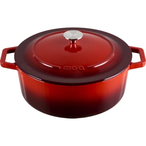MOA Gietijzeren Braadpan - Inhoud 7,2 liter - 30CM - Rond - Alle warmtebronnen - Ook voor inductie - Gewicht 7,3 kg - Kersenrood - C30CB