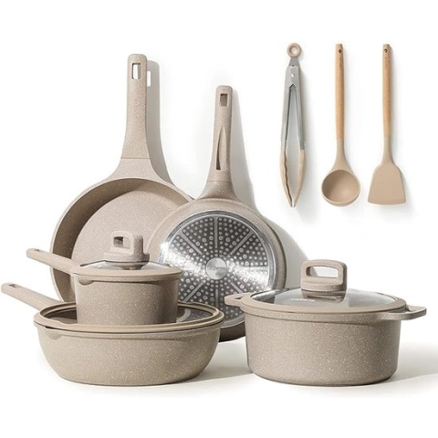 Pannenset Graniet 11-delig - PFOS-vrij - Veilig Koken - Non-stick - Vaatwasserbestendig - Koekenpannenset - Kookpotten - Pannen set - Koekenpannenset - Frying Pan Set