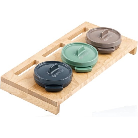 Mahlzeit Mini Cocotte set met houten standaard 3 x 250 ml Gietijzeren set van 3 serveerpannen geëmailleerd Kookpan kleine braadpan gietijzeren pan