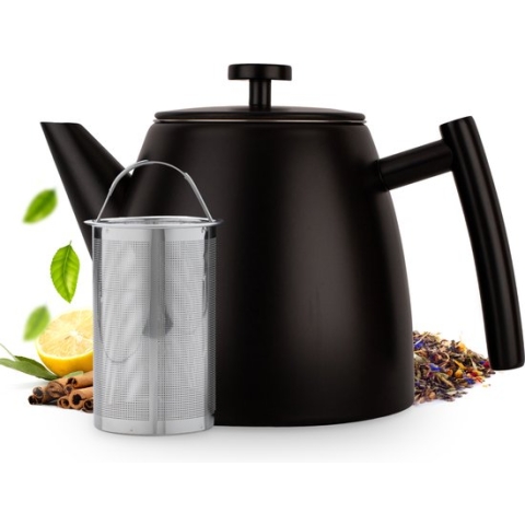 Vaja® Camille Theepot zwart met filter - 1 Liter - RVS - dubbelwanding