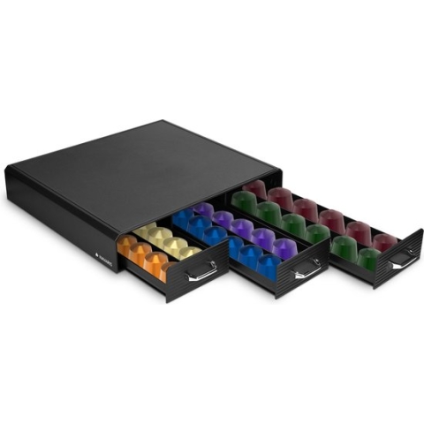 Navaris espresso capsulehouder met lades - Koffiecuphouder met 3 lades - Opbergbox geschikt voor Nespresso cups - 48 koffiecups - Zwart