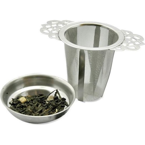 Theefilter RVS - Theezeef losse thee voor kop of hele pot met houder en lekbakje