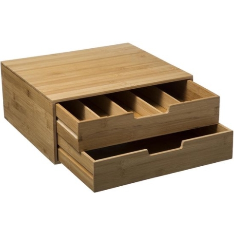 Capsulehouder Bamboe- 2 Lades - Theedoos - Opbergbox - Bureau Organizer - Koffie Capsule Houder - Koffiepads - Koffiezetapparaat stand met Lade- Koffiecups houder - Geschikt voor Dolce Gusto - Vertuo - L’Or