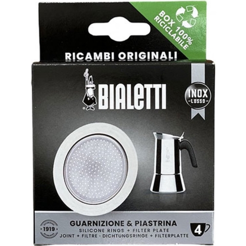 Bialetti RVS Filterplaatje + 1 Siliconen Ring - 4 kops