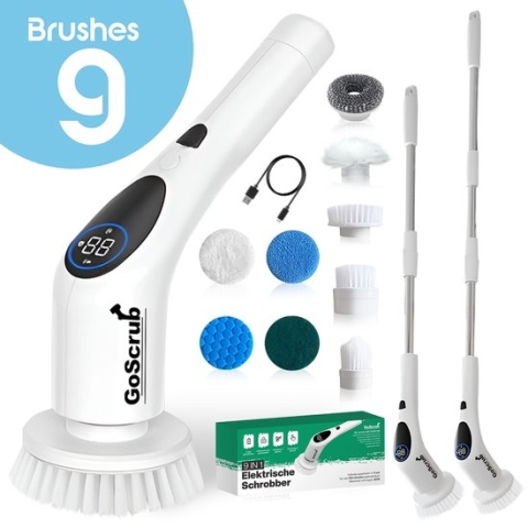 GoScrub® Cleaning King V2 - Elektrische Schoonmaakborstel – Elektrische Schrobber - Schrobborstel – voor badkamer of keuken – Schrobber Met Steel - 9 opzetstukken