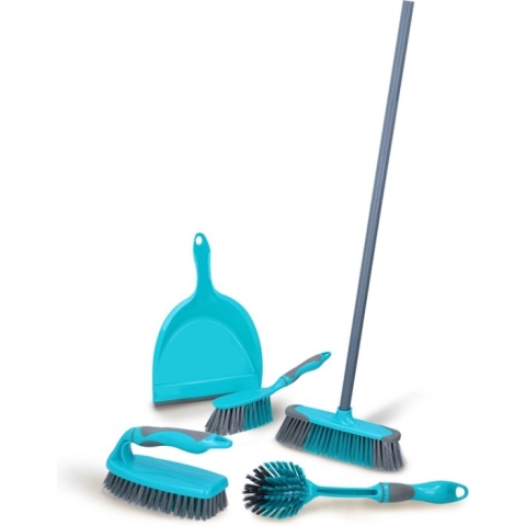 alpina Schoonmaakset 6-delig - Bezem - Steel - Handveger & Blik - Handborstel - Afwasborstel