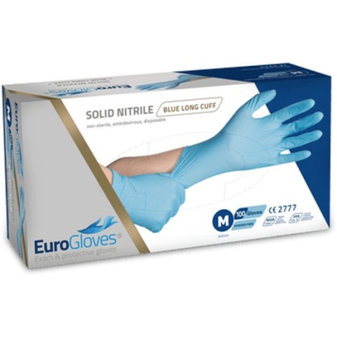 Eurogloves handschoenen solid nitrile pv 300mm blauw Medium 100st
