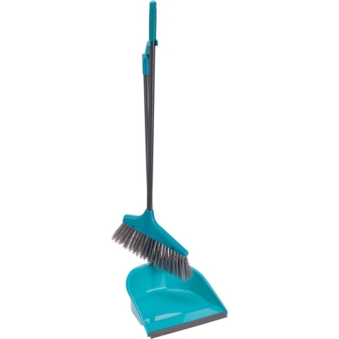 Stoffer en Blik met Lange Steel Blauw/Zwart