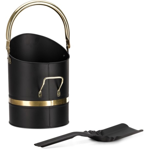 Navaris metalen haard as emmer - Zwarte emmer met handvat en schep voor vuur, as, houtskool en kolen - Houtkachel haard accessoires voor thuis