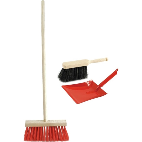 Kinder schoonmaak set - Stoffer en blik met bezem rood - 3-delige speelgoed set