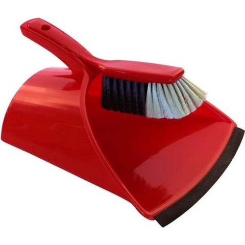 Luxe jumbo stoffer en blik met kap rood 32 x 28 cm - schoonmaakartikelen - stofblikset