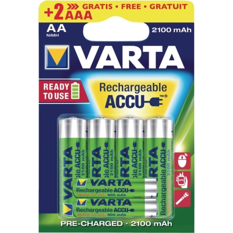 Varta V56706496 Ready2Use 4x AA + 2x AAA Oplaadbare Batterijen