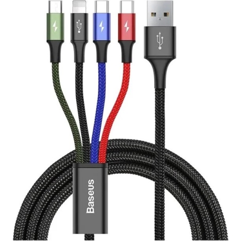 Baseus USB 4-in-1 Kabel met Micro-USB /2x USB-C / Lightning 1.2M Zwart