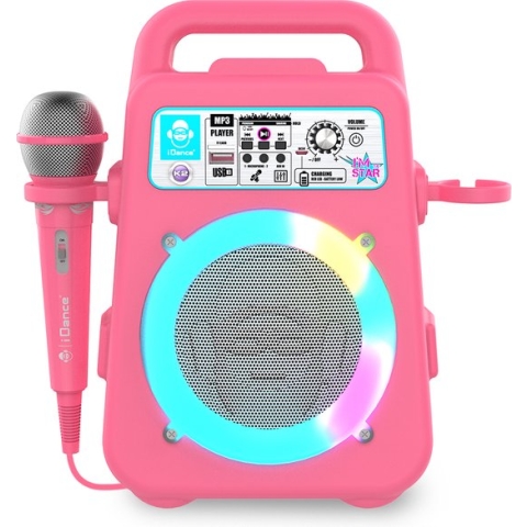 iDance K2V2PK Karaoke Set - Bluetooth Party Speaker met Discolicht - Inclusief Microfoon - Roze