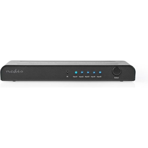 Nedis HDMI-Switch - 5-Poorts poort(en) - 5x HDMI Input - 1x HDMI Output - 4K@60Hz - 18 Gbps - Afstandbestuurbaar - Metaal - Antraciet
