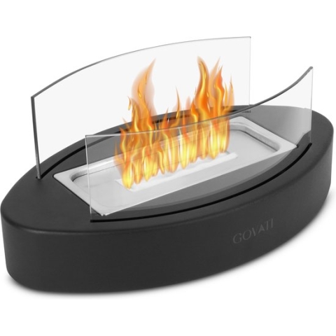 Govati Bio - Ethanol Tafelhaard - Sfeerhaard voor Binnen en Buiten - Terrashaard - Tafelbrander - Sfeerhaarden Ovaal - Zwart