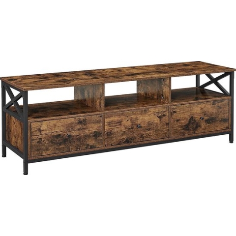 Segenn's  Whistle Tv-meubel -  Tv-Kast met 3 lades -  147 x 40 x 50 cm -  Industrieel design -  Stalen frame -  Vintage  Bruin-Zwart