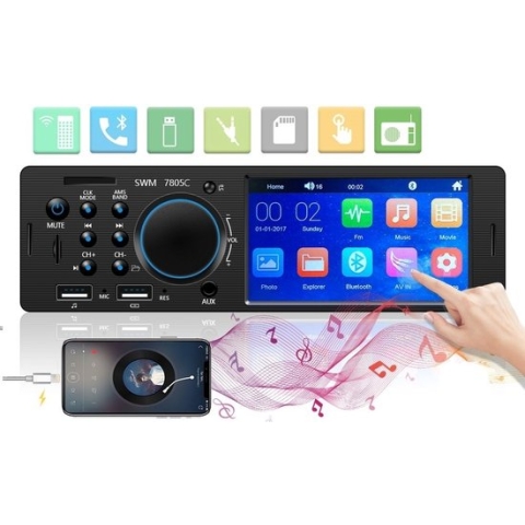 TechU™ Autoradio T150 – 1 Din met Afstandsbediening – 4.1 inch Touchscreen Monitor – FM radio – Bluetooth – USB – AUX – SD - Handsfree bellen