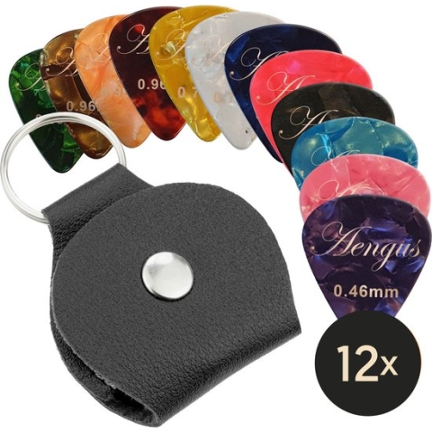 Plectrum sleutelhanger met 12x plectrum voor gitaar – zwart