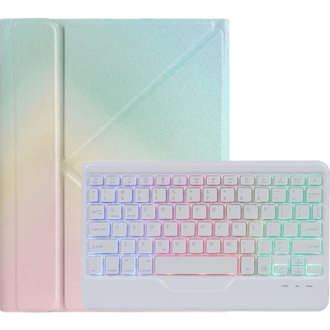 iPad 10.2 inch 2019 / 2020 / 2021 Draadloze Bluetooth Toetsenbord Hoes met RGB verlichting en Stylus Pen Houder - Regenboog