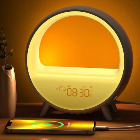 LotaHome - Wake Up Light - Inc Zonsopgang en Bluetooth Speaker - Draadloze Oplader - Wifi - Wake Up Light met Natuurlijke Geluiden - Smart - Digitale Wekker - Slaapwekker - Lichtwekker - Google Home & Amazon Alexa - Led Light - Ook voor Kinderen