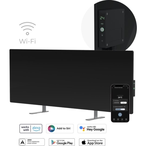 AENO GH4S slimme infrarood verwarmingspaneel - LED-scherm - Red Dot winnaar 2023 voor design en verwarmingstechnologie - Bluetooth - WIFI - 700 Watt - Elektrische kachel - Verwarmingsplaat - Infrarood + convectie - Zwart