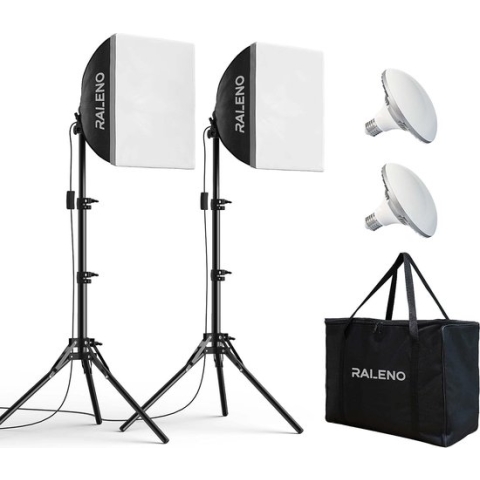 RALENO PS080 Softbox Studiolamp - 50W - 5500K - 90CRI LED-lamp - Studioflitser Continu Fotostudio-Apparatuur - Softboxen Fotografie - 16'' x 16'' x 2-Sets