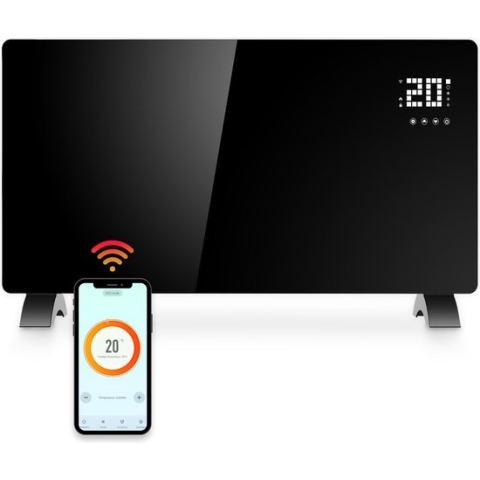 Gologi Elektrische Kachel - Verwarming elektrisch - Convectorkachel met thermostaat  - Werkt via App en touch bediening - Tot 25m2 - 2000 watt - Zwart