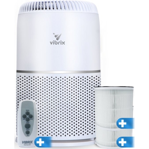 Vibrix Vortex20 luchtreiniger + 2 NIEUWE filters - Geschikt voor 1 m² tot wel 70 m² - Automatische stand + 6-in-1 HEPA filtersysteem - Luchtkwaliteit indicator - Ionisator - luchtfilter - Air Purifier met hepa filter