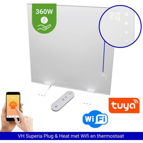 VH Infrarood paneel Superia - 60 x 60 cm - 360 Watt - Geïntegreerde thermostaat - Smart Home Wifi - Inclusief voetjes - Verplaatsbaar - Lichtgewicht