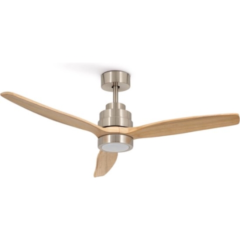 CREATE WINDSTYLANCE DC NIKKEL - Plafondventilator Met Afstandsbediening - Met Licht & WIFI - 6 Snelheden - Timer - 132 cm - Zomer/Winter Functie - Nikkel & Naturel hout