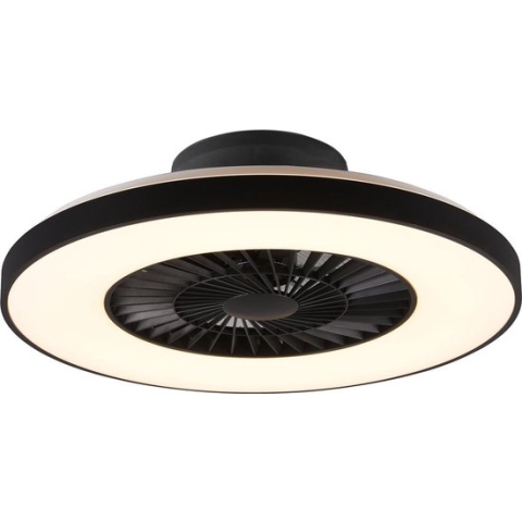 LED Plafondlamp met Ventilator - Plafondventilator - Trion Halma - 40W - Aanpasbare Kleur - Afstandsbediening - Dimbaar - Rond - Mat Zwart - Kunststof
