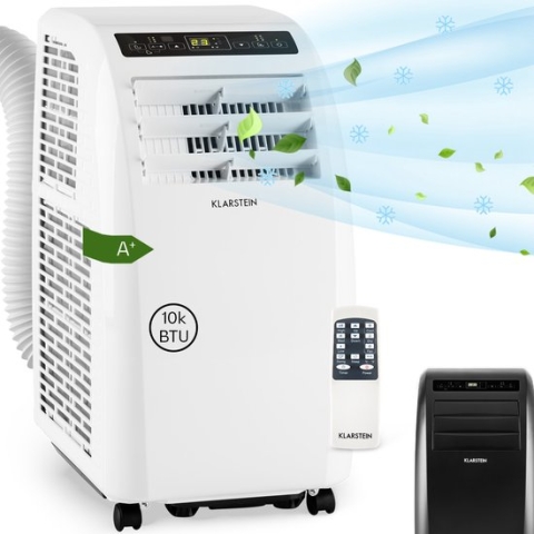 Klarstein - Metrobreeze Rome - Mobiele Airco- ventilator voor airconditioner (EEK: A +- 10.000 BTU/h- 18-30 ° C- tijdregeling- slaapmodus- vloerwielen- timer- inclusief afstandsbediening) Zwart