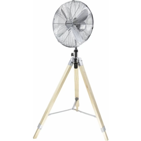 Inventum VST414C - Statiefventilator - 3 snelheden - Ø 46 cm - 85° oscillatie - Kantelbaar - Hoogte verstelbaar - Chroom/Hout