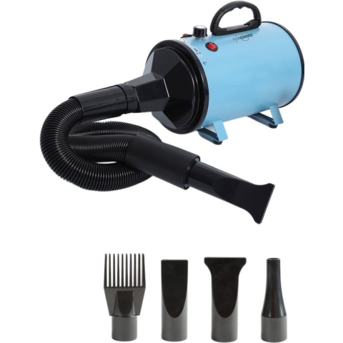 Forgoods - Professionele Hondenfohn - Waterblazer voor Honden - Hondenfohn met 4 Opzetstukken - Stil Design met geluidsdemper - 2800W Verstelbaar - Blauw