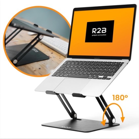 R2B® Laptop standaard Verstelbaar en Opvouwbaar - Model Den Bosch - Zwart - 10 t/m 17 inch - Laptopstandaard - Laptopverhoger - Tablet Standaard - Laptoptafel