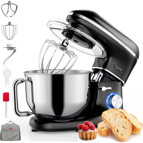 Fentic Keukenmachine – 1500W – RVS Mengkom (6,2 L) – Keukenrobot – Mixer met Garde, Deeghaak en Menghaak – Incl. Beschermhoes en extra Accessoires – Zwart