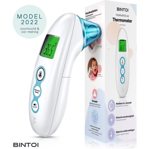 Bintoi® X100 - Digitale Oorthermometer - Infrarood Thermometer Voorhoofd - Temperatuurmeter - koortsthermometer voor volwassenen en baby's - Digitale thermometer lichaam - Instant meting in 1 seconde - Incl. batterijen