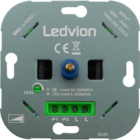 Ledvion Led Dimmer, 3, 250 Watt, Universele LED Dimmer, Led Dimmer Inbouw, Dimmer Schakelaar, Dimmer Afdekraam