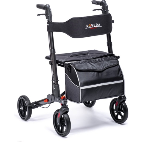 Rovera Mobility® Dubbel Opvouwbare Rollator - Lichtgewicht - Binnen en Buiten - Incl. Luxe, Stijlvolle Rollatortas - Brede Gewatteerde Rugsteun en Zitting - Chique Antraciet