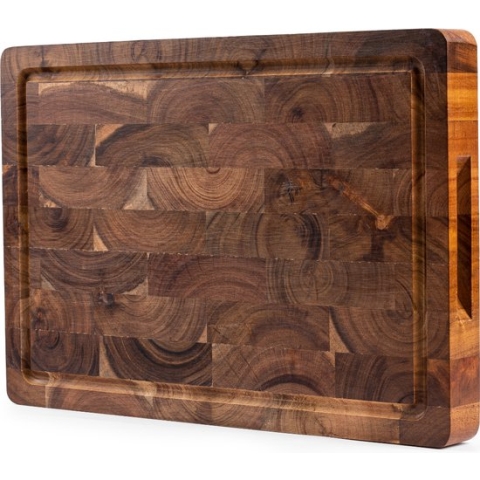 VDN Professionele Snijplank Acacia Hout met Sapgeul en Handvaten – Anti-slip - Hakblok 26x38x3.5 cm