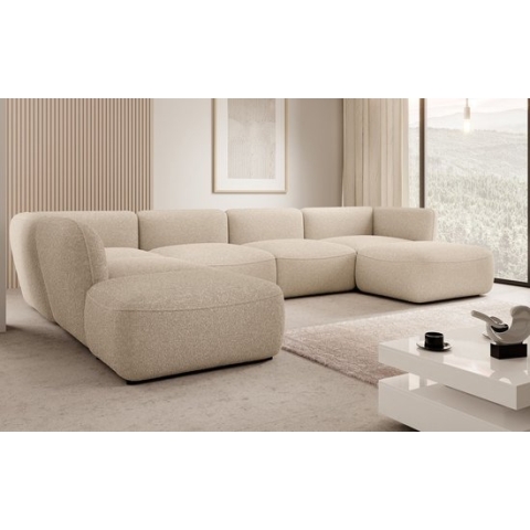 Meubella - Hoekbank Caesar - Beige Teddy Boucle stof - Links