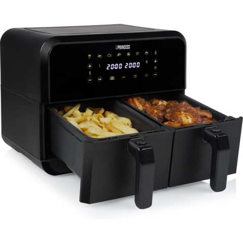 Princess Double Basket Airfryer 182068 - Dubbele heteluchtfriteuse - 2 manden x 4 liter - 8 voorgeprogrammeerde programma’s - Touchscreen - Zwart