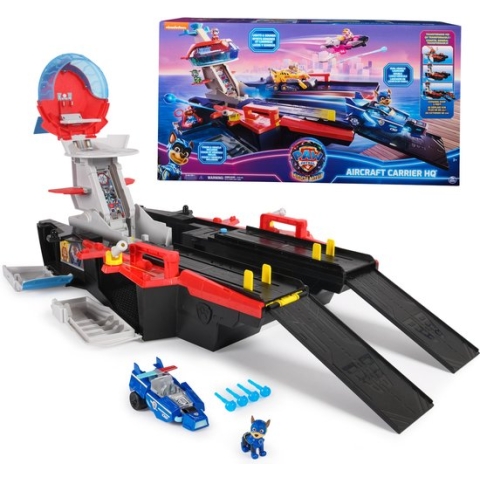 PAW Patrol The Mighty Movie - Vliegdekschip Hoofdkwartier met Chase-actiefiguur en Mighty Pups-voertuig