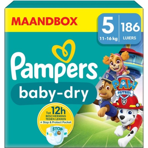Pampers Baby-Dry Paw Patrol - maat 5 (11-16kg) - 186 Luiers - Maandbox