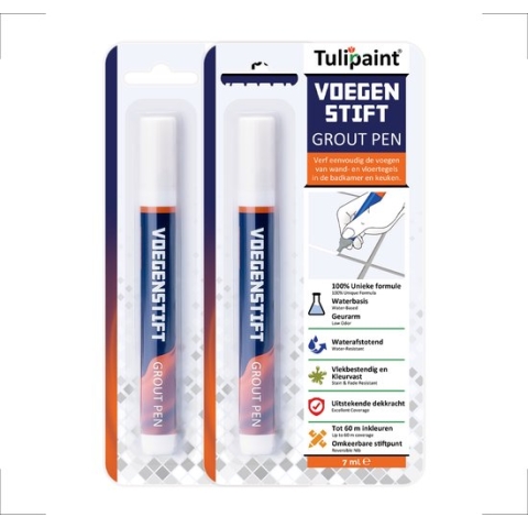 DuoPack - Tulipaint Voegenstift (Wit) - Voegenmarker Voegenpen Voegenverf Voegstift Voegverf - voegen verven schilderen - voegenwit - voegenfris - voegenreiniger - voegen verf - tegelvoegen schoonmaken schoonmaakmiddel tegelvoeg voeg stift marker pen