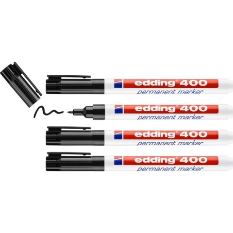 edding 400/4 permanent marker - zwart - 4 stuks - ronde punt 1mm - sneldrogende permanent marker - water- en wrijfvast - voor karton, kunststof, hout, metaal - universele marker - Alcoholstift