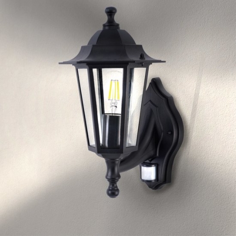 Ledvion Buitenlamp, Bewegingssensor, E27 Fitting, IP44, Zwarte Lamp, Tuinverlichting, Wandlamp